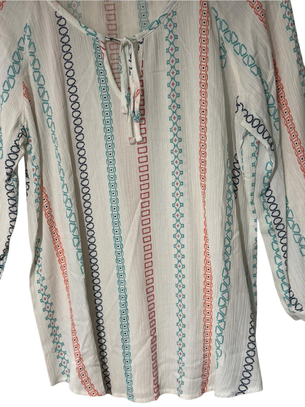 Tribal Jeans Embroidered Boho Peasant
Top White Multicolor Stripe Small - Picture 5 of 16